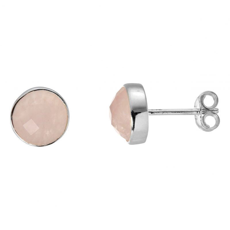 Boucles D'oreilles Clous Topaze Rose Facettée - Monture Plaquée Or Blanc Goldfilled - Unisexe - Modèle BOU09