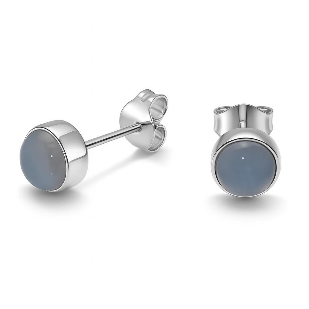 Boucles D'oreilles Argent Avec Pierre Bleue - Pour Oreilles Non Percées, à Vis