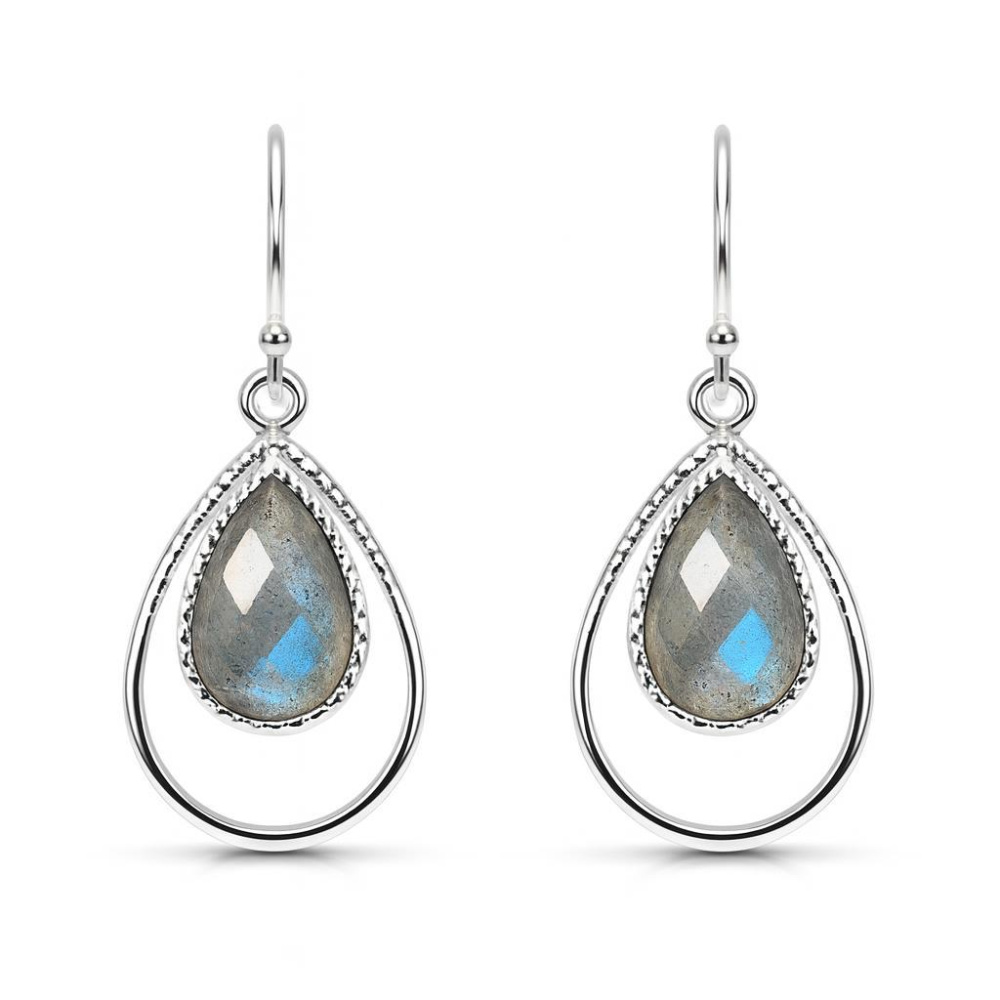 Boucles D'oreilles Labradorite Argent 925 - Pendantes, Dormeuses - Neuves Avec étiquettes - Livraison 48h