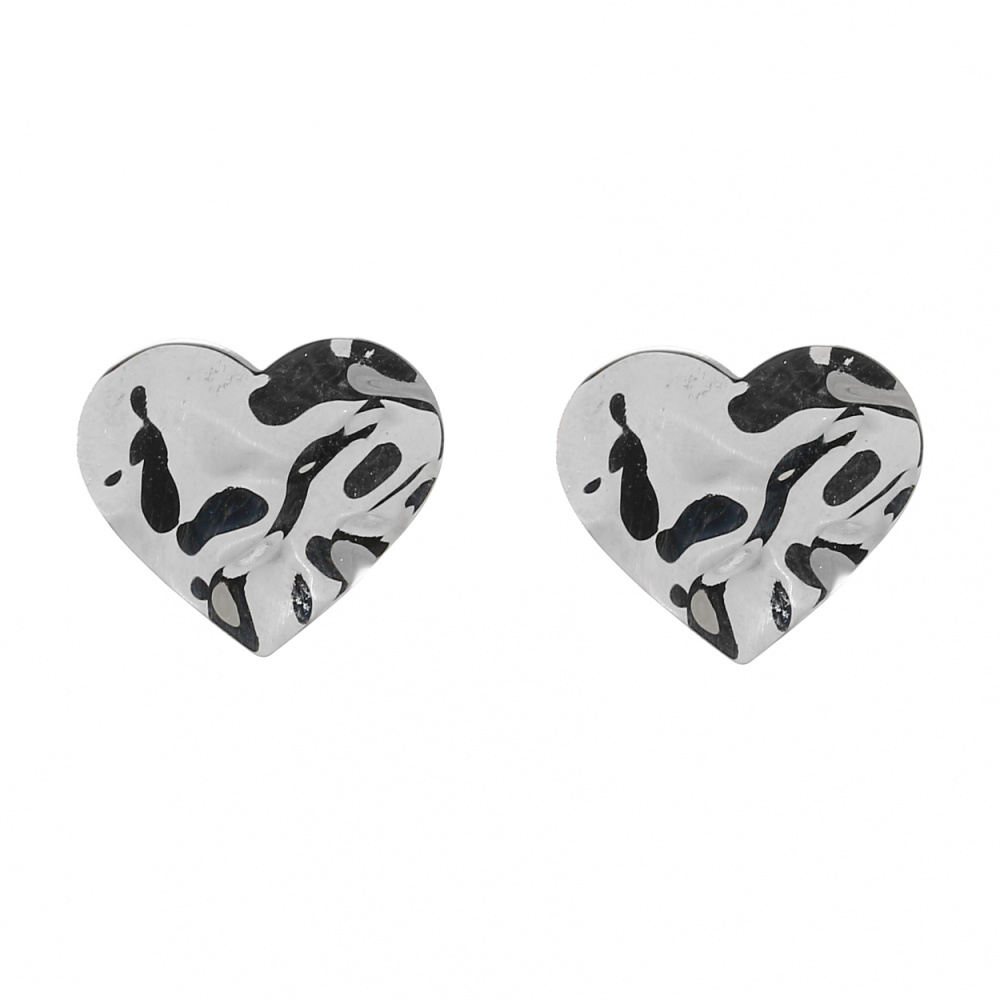 Boucle D'oreille Clou (stud) Argenté En Forme De Cœur Avec Fleur - Thème Amour - Neuf Avec étiquettes