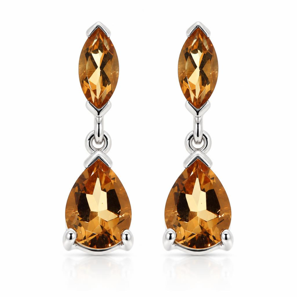 Boucles D'Oreilles Citrine 0,5 Ct (4x4 Mm) - Argent Massif 925/1000 - Neuf Avec Étiquettes