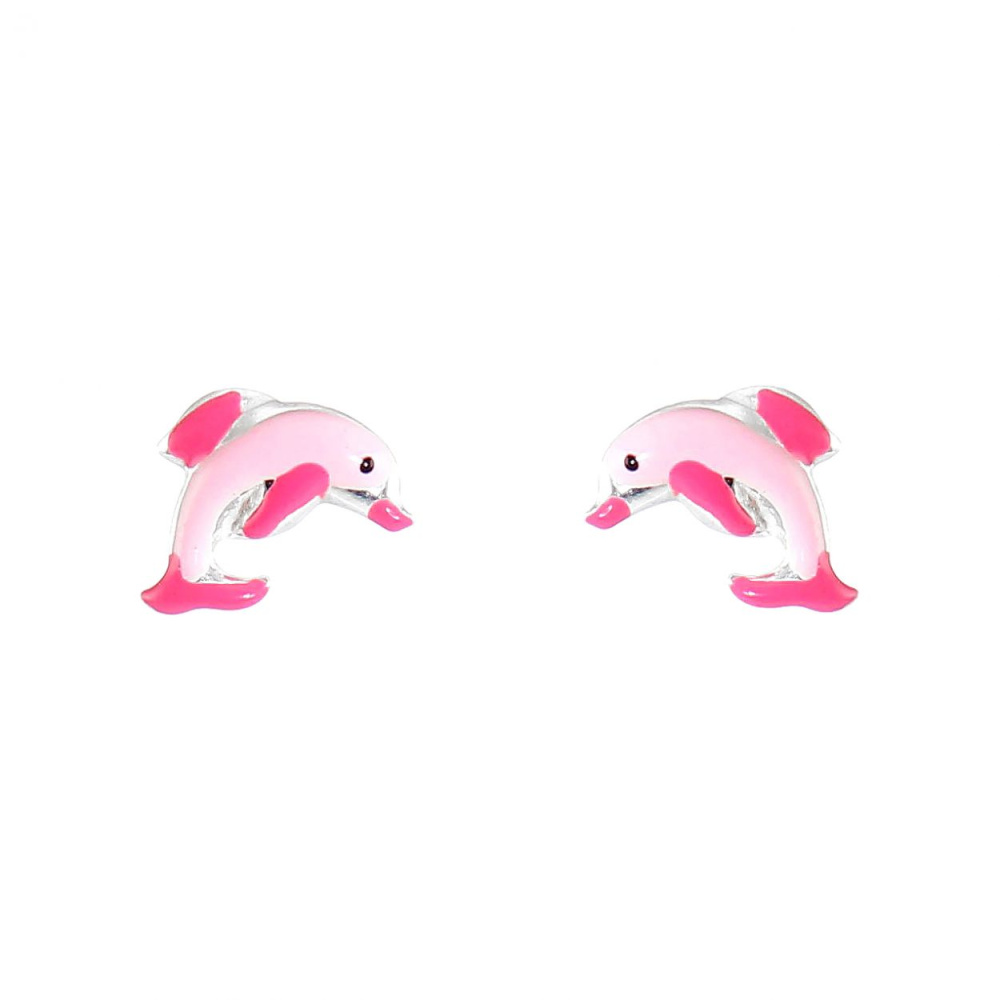 Boucles D Oreilles Clou Argent Dauphin Rose Ref