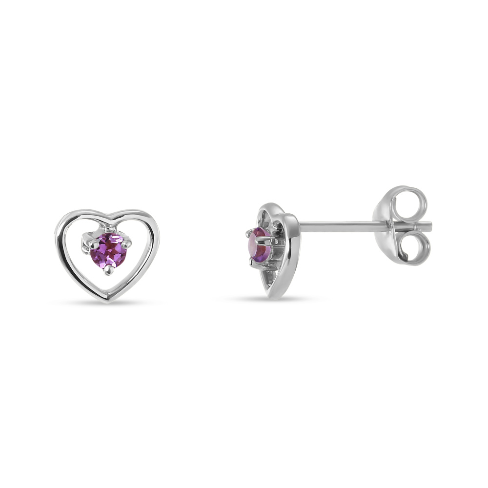 Boucles D'oreilles Dormeuses En Or Blanc 9 Carats (375/1000) - Forme Cœur Avec Zircon - Neuves