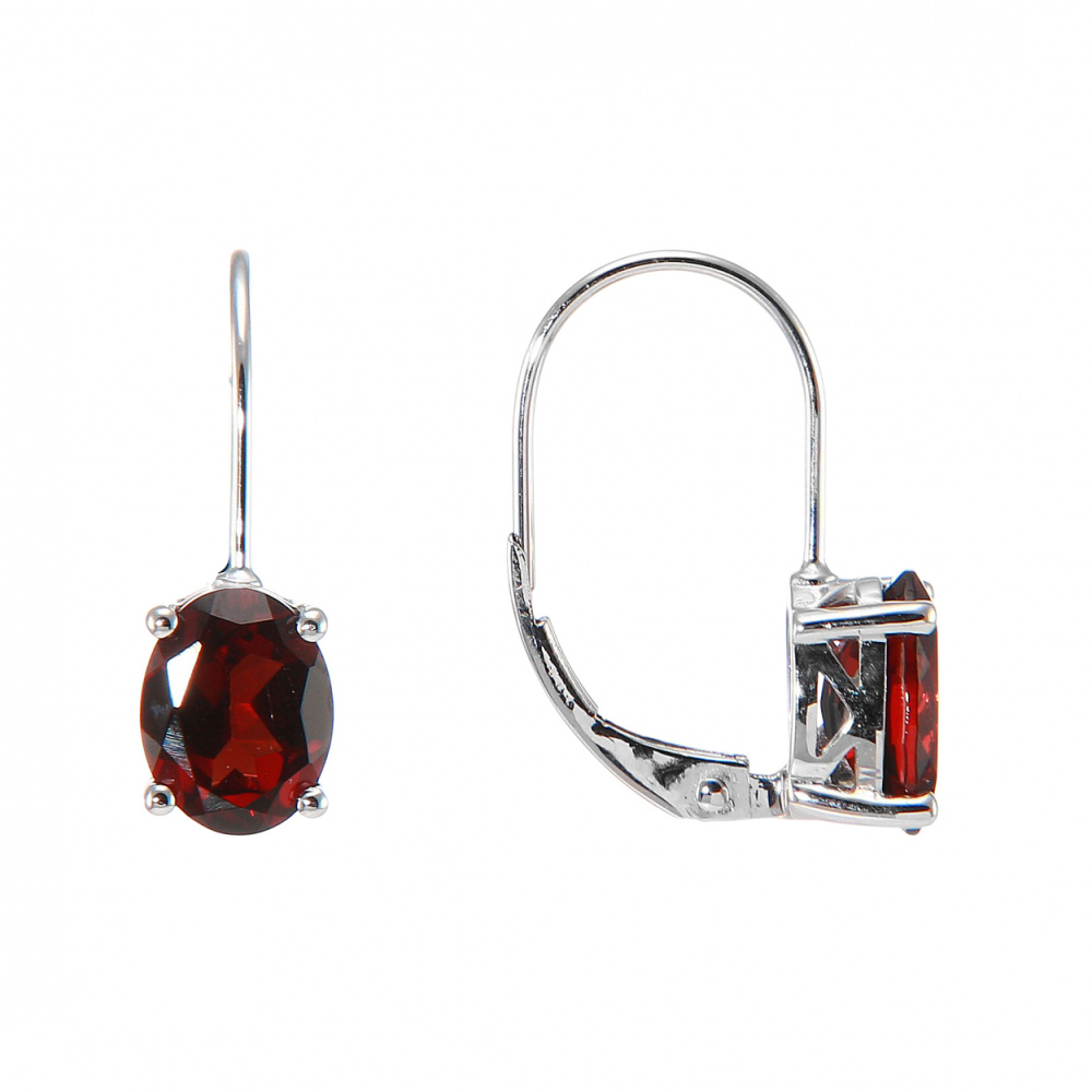 Boucles D'oreilles Pendantes Or Blanc 18 Carats Avec Grenat Et Opale - Dormeuses, Occasion Excellent état