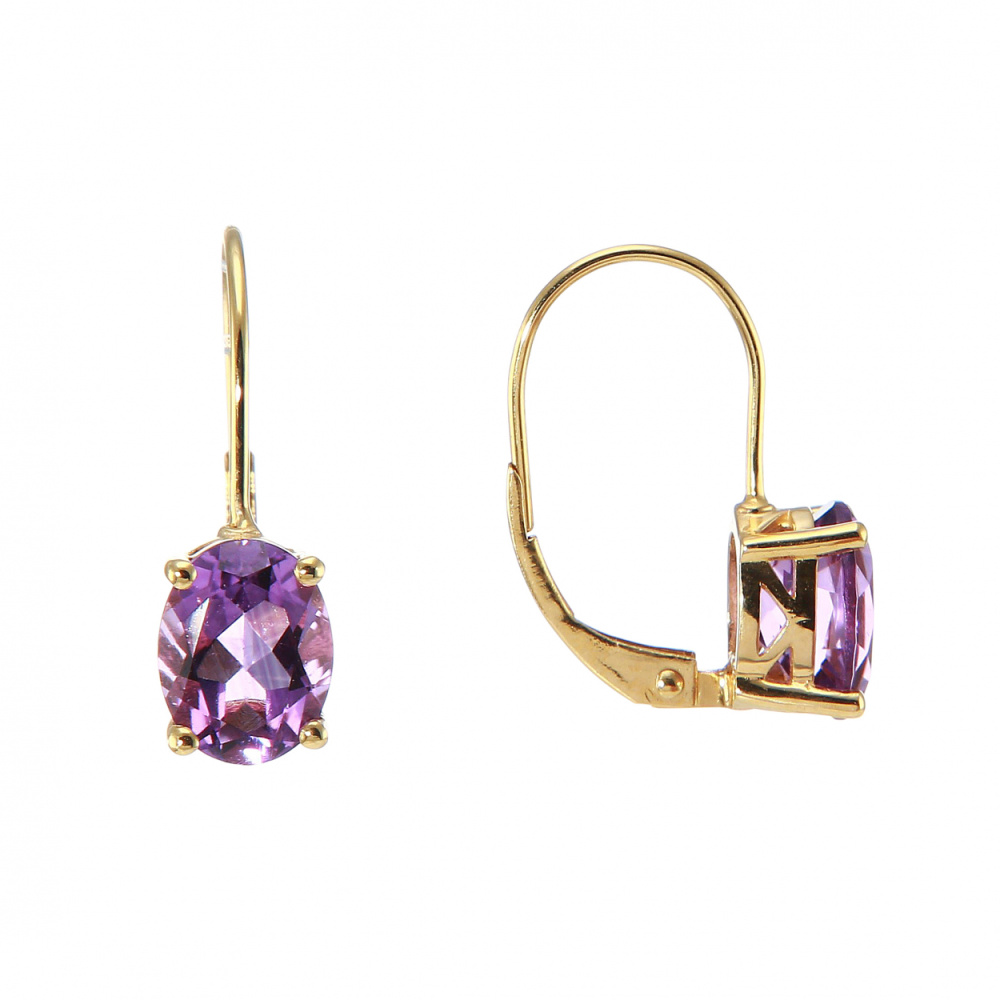Boucles d'oreille dormeuses or et améthyste