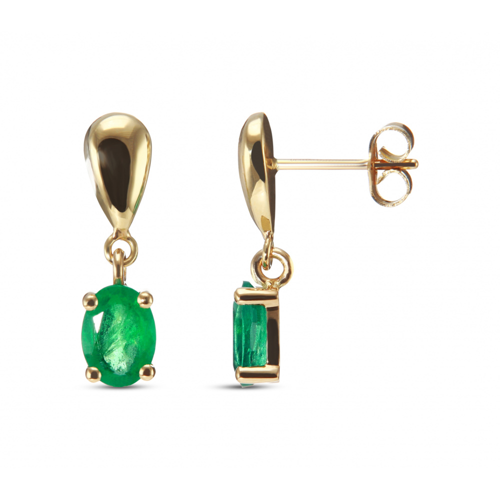 Boucles D'oreilles Pendantes En Or 9k Avec Onyx Vert Sculpté - 2,4g - Occasion Vintage