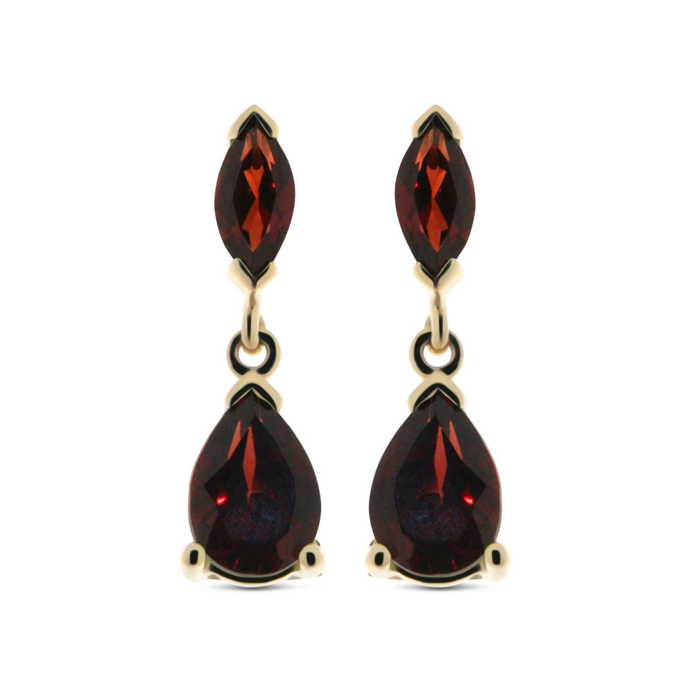 Boucles D'oreilles Clous En Grenat (pierre Précieuse) - Argent 925 Plaqué Or Jaune, Neuves Avec étiquettes