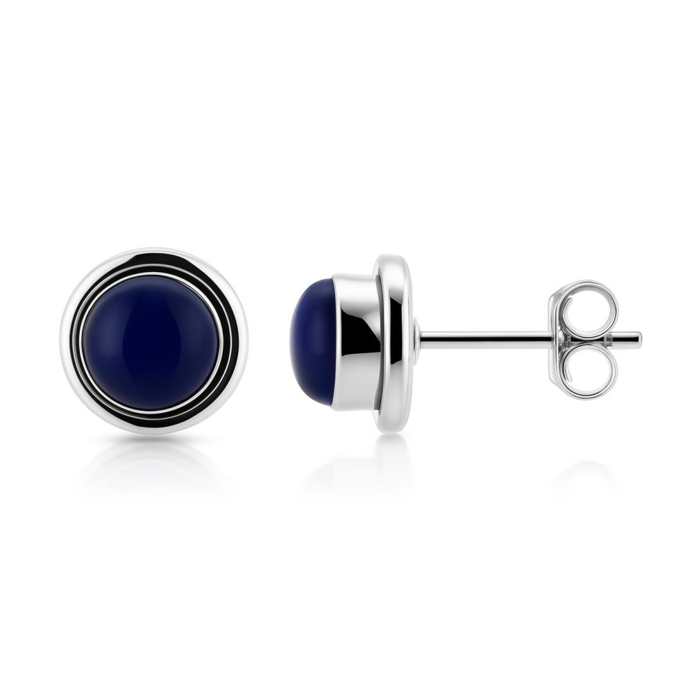 Boucles D'oreilles Puces En Lapis-Lazuli Naturel - Argent 925 Rhodié - Bijouxia - Neuf étiqueté