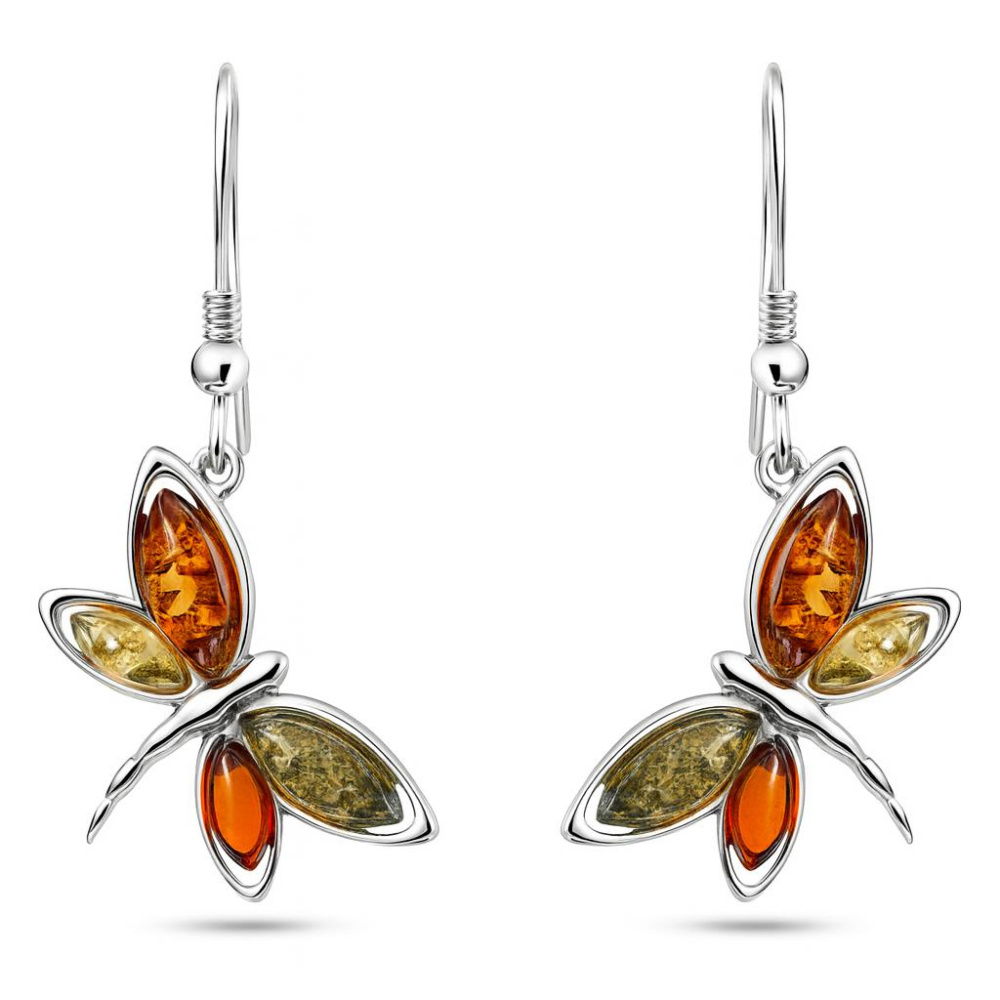 Boucles d'oreilles Libellules Ambre Multicolore et Argent ...