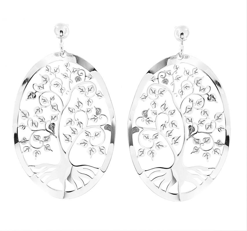 Boucles D'oreilles Pendantes Motif Chaîne - Argent 925 Rhodié, Créoles, Neuves Avec étiquettes
