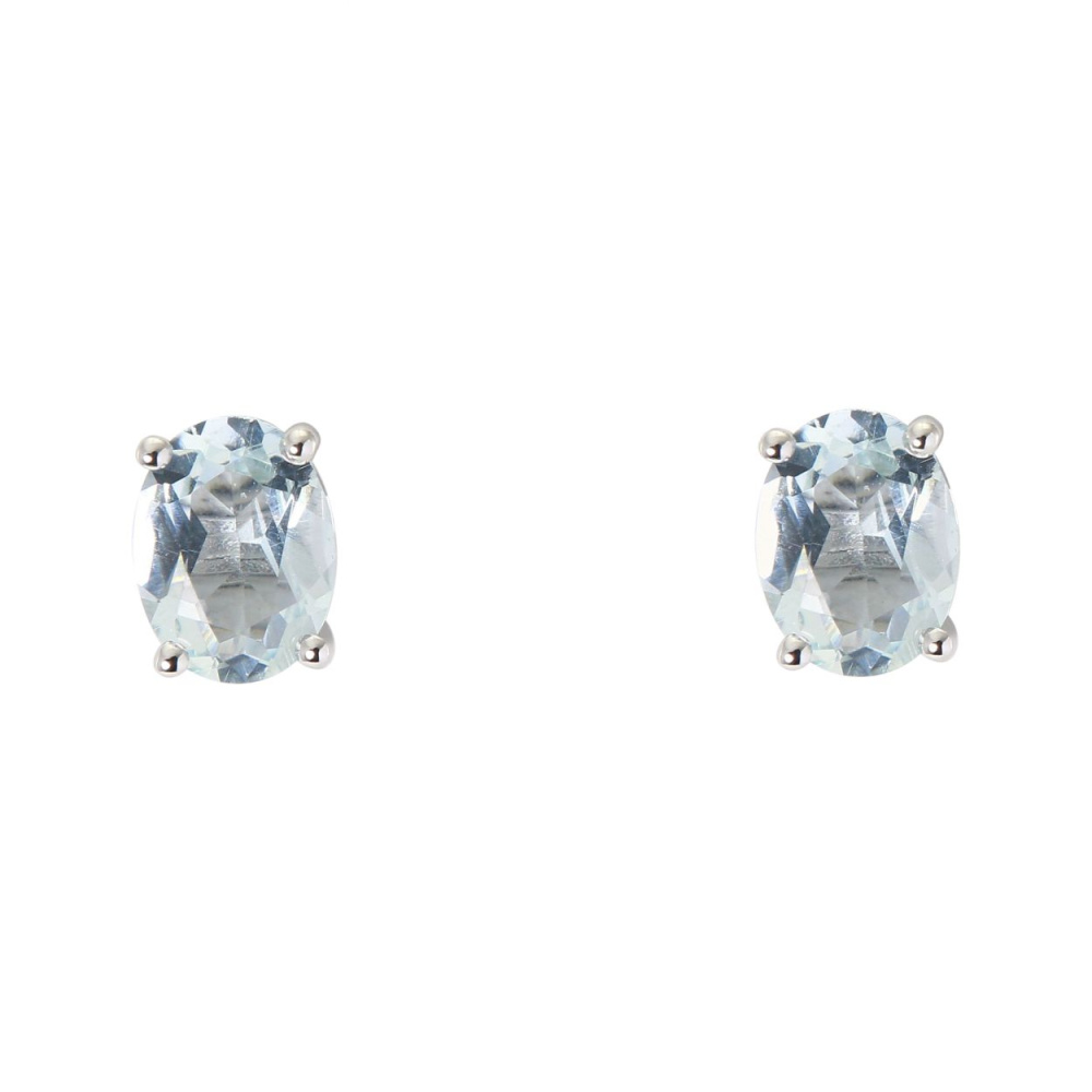 Boucles d'oreilles Or Jaune 750 Aigue Marine Ovale 8x6mm Ref. 47179