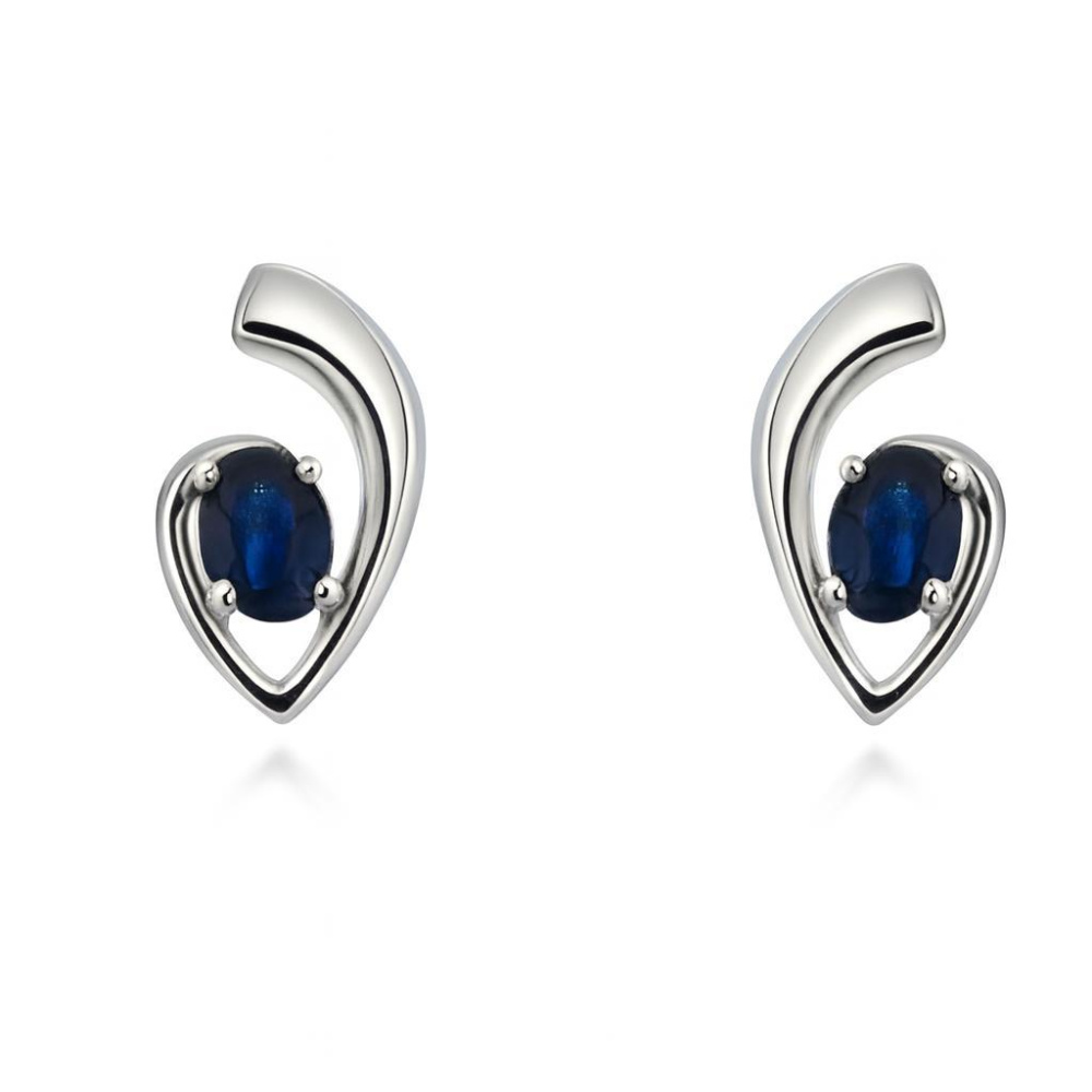 Boucles D'oreille Clous Cygne En Argent 925 Avec Saphir Et Topaze - Or Blanc 14 Ct