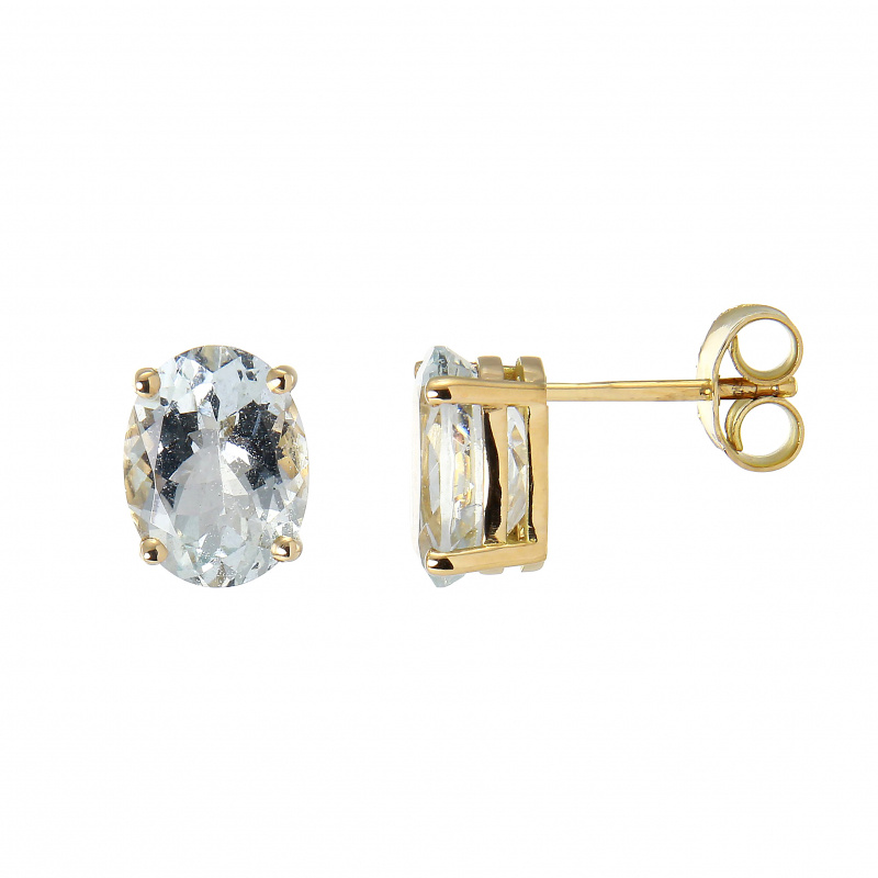 Boucles d'oreilles Or Jaune 750 Aigue Marine Ovales Ref. 36787