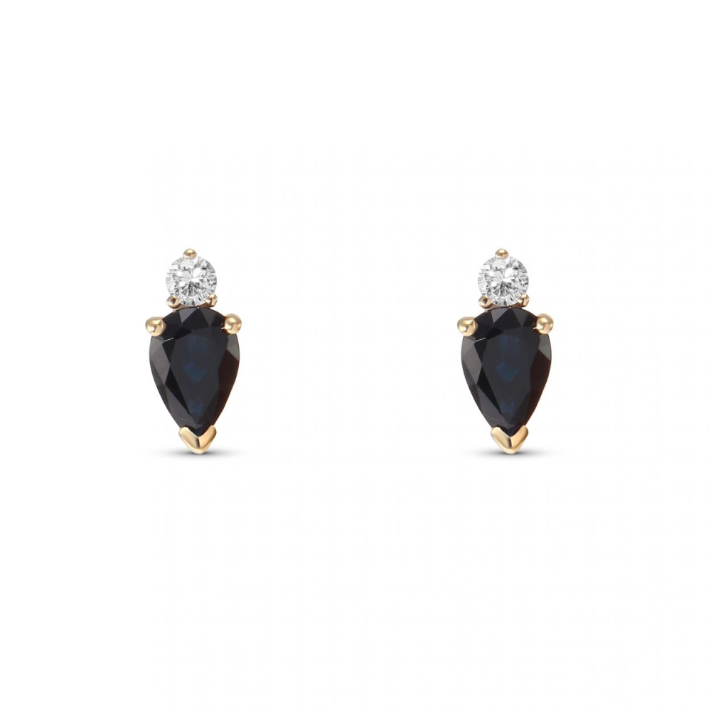 Boucles D'oreilles Huggie Or Jaune 14 Carats - Saphir Et Diamant, 6.1 G, Occasion