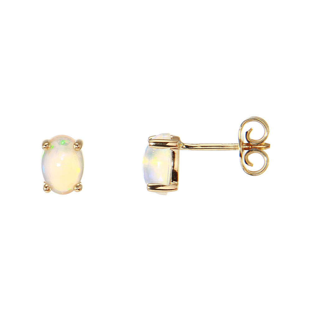 Boucles D'oreilles En Or Jaune 18 Carats Et Opale - Style Boucle - Neuf Sans Emballage D'origine
