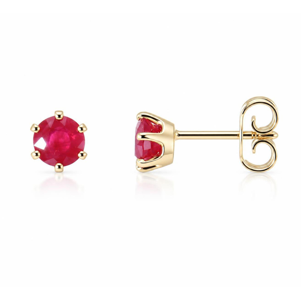 Boucles D'oreilles Puces En Or Massif 18K Avec Vrais Rubis Ronds - Bijoux Femme - Neuf Avec étiquettes