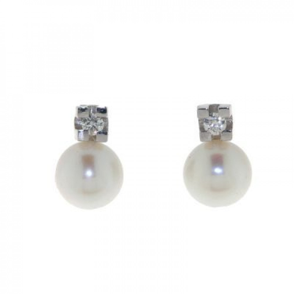 Boucles d oreilles Or Perle 6mm et Diamants - Bijoux Femme