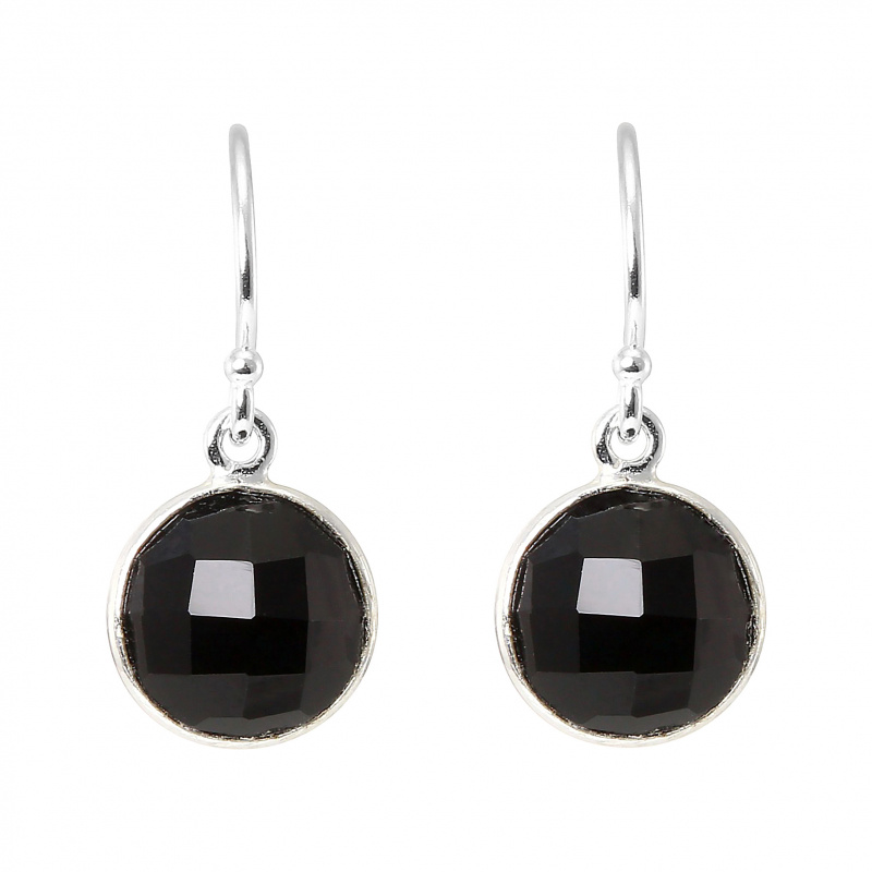 Boucles D'Oreilles Pendantes - Argent Massif 925 Et Onyx Noire - Occasion