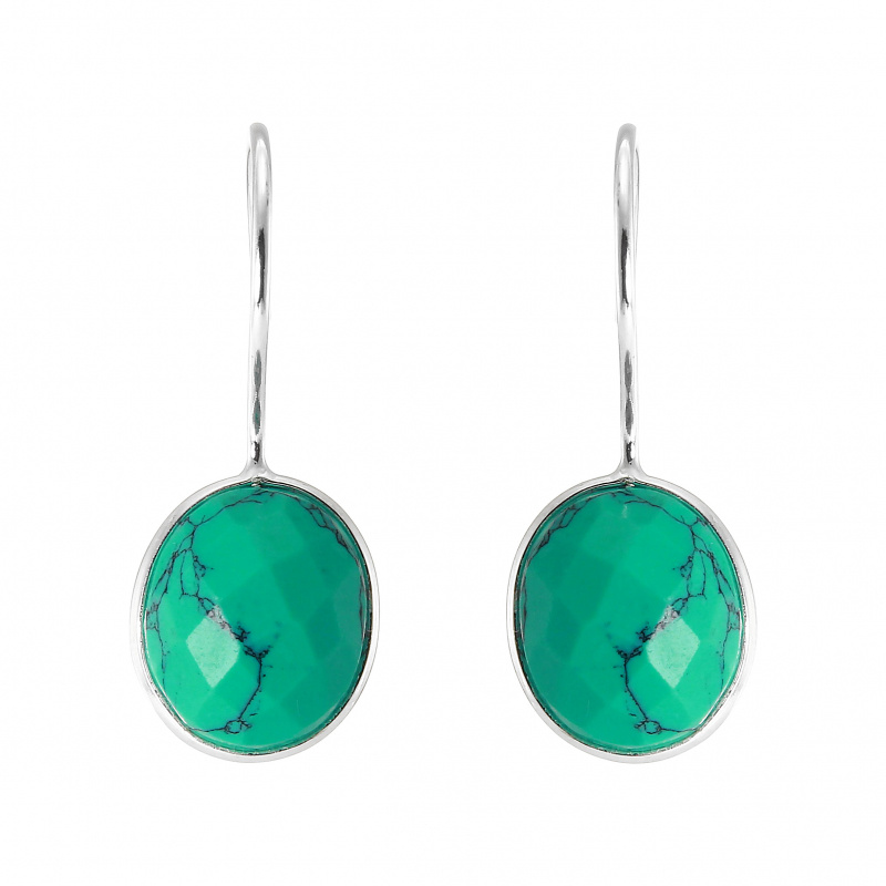 Boucles D'Oreilles Tibétaines En Argent Et Turquoise Reconstituée - Style Pendantes, Fermoir Dormeuse - Neuf Sans Emballage
