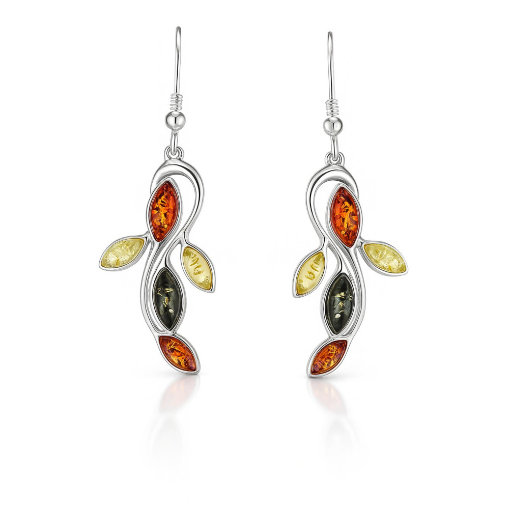 Boucles D'oreilles Pendantes Larme En Jaspe Multicolore - Argenté - Fait Main - 11x27 Mm