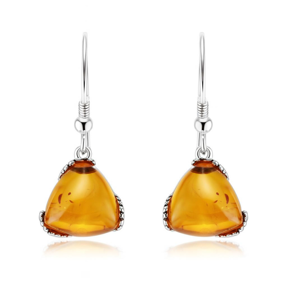 Boucles d'oreilles Pendantes Argent 925 et Onyx Triangulaire