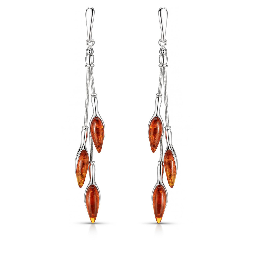 Boucles D'oreilles Ambre Naturel Argent 925 - Pendantes Goutte Cadeau Maman