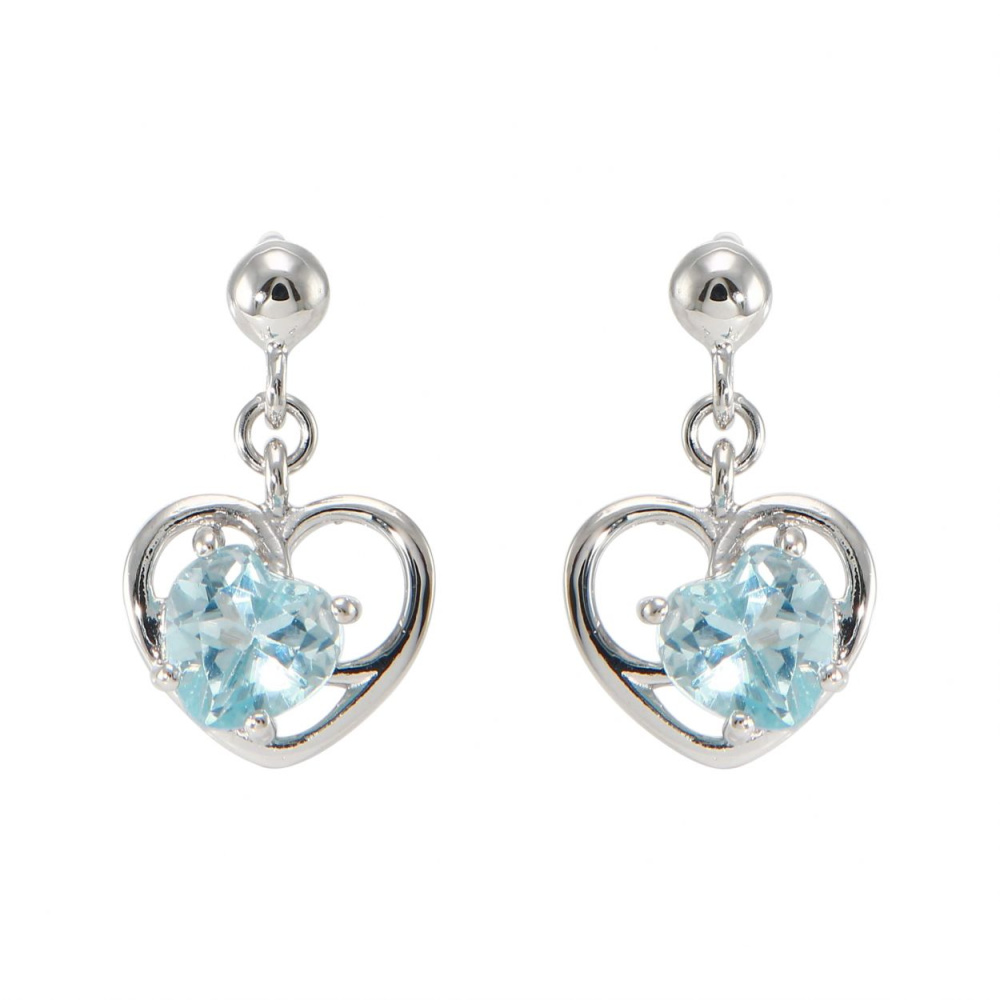 Boucles D'oreilles Cœur Argent 925 Avec Améthyste Et Topaze Blanche - 1.35 Ct - Neuf Sans Boîte