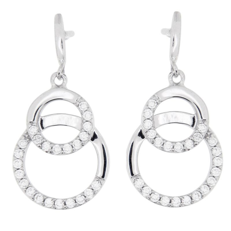 Boucles D'oreilles Pendantes Femme En Argent 925 Rhodié Et Zirconium - Neuves