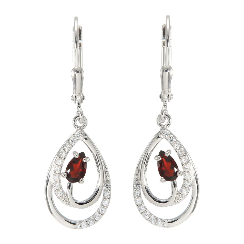Boucles D'oreilles Pendantes En Argent 925 Rhodié – Oxydes Zirconium – Clous – Neuves Avec étiquettes – Femme