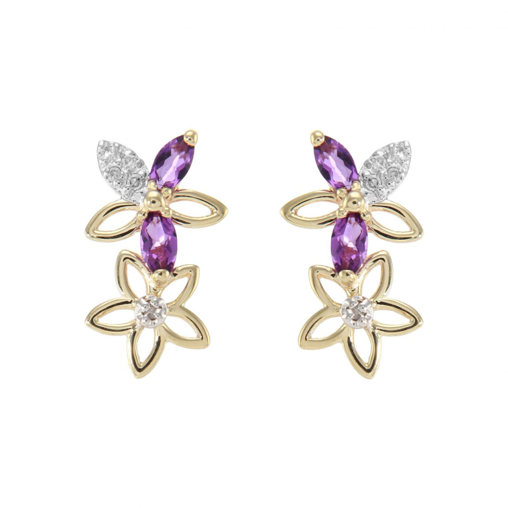 Clous D Oreilles Or Jaune 9k Amethyste 2 Pierres 4 5 Mm 613890