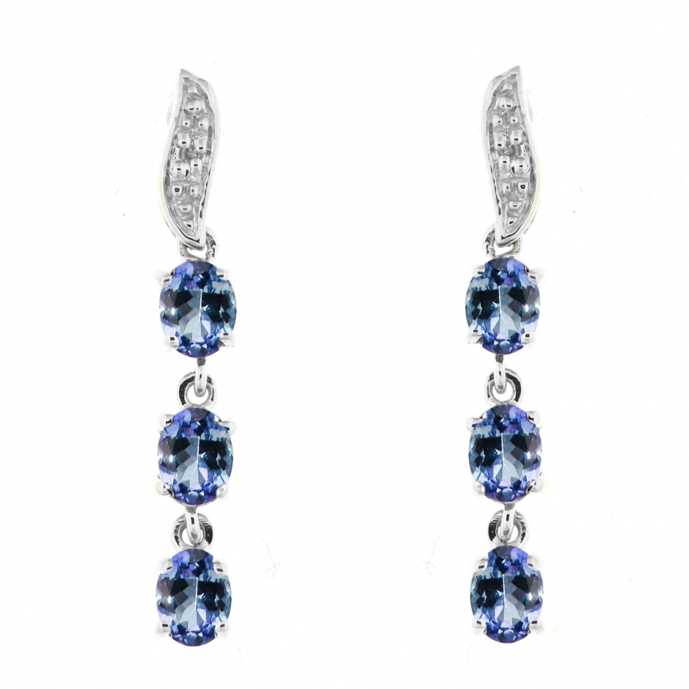 Boucles d'oreilles Pendantes Or Blanc 375 Tanzanite et ...