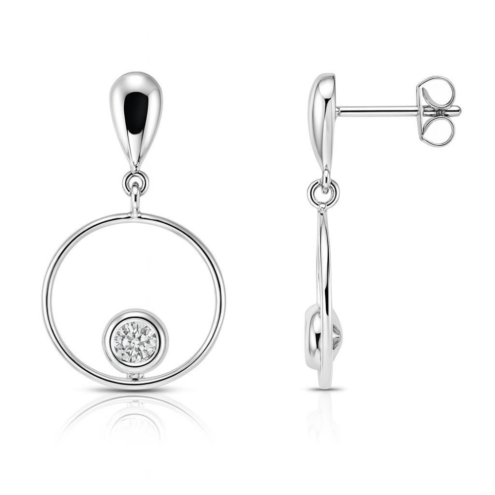 Boucles d'oreilles pendantes Elga Or blanc 9K 14 diamants - Cadeau
