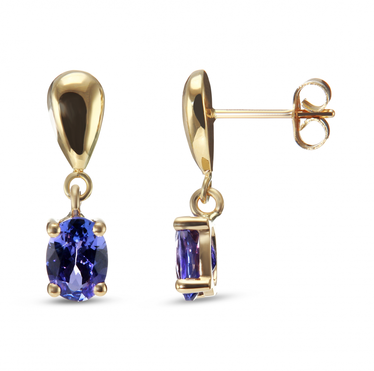 Boucles d oreilles pendantes Or Jaune 750 Tanzanite 7x5mm - Bijoux Femme