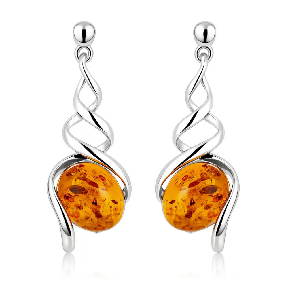 Boucles d'oreilles E3807-B en Ambre véritable - Bijoux en Argent rhodié