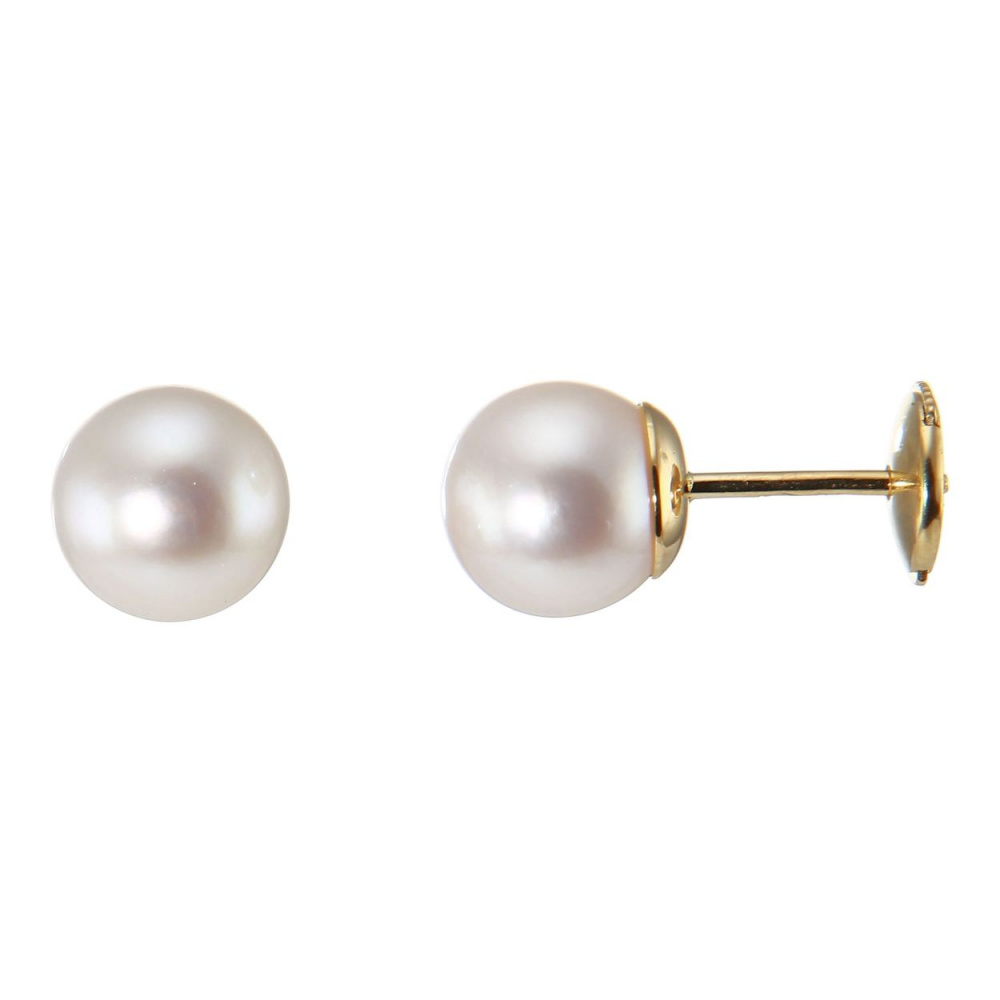 Boucles d'oreilles Perles blanches 8,5mm montées sur Or Jaune 750 Ref