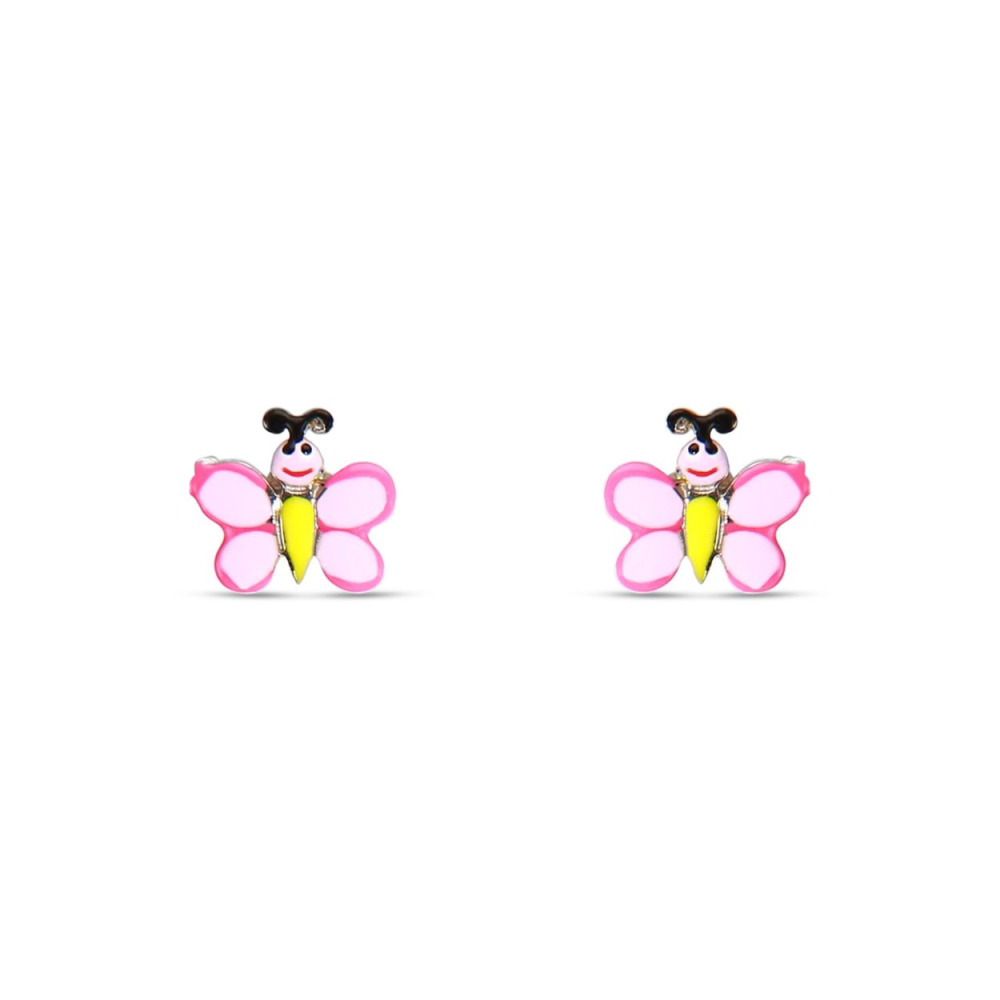Boucles d'oreilles papillons roses en argent 925 attaches à vis pour fille