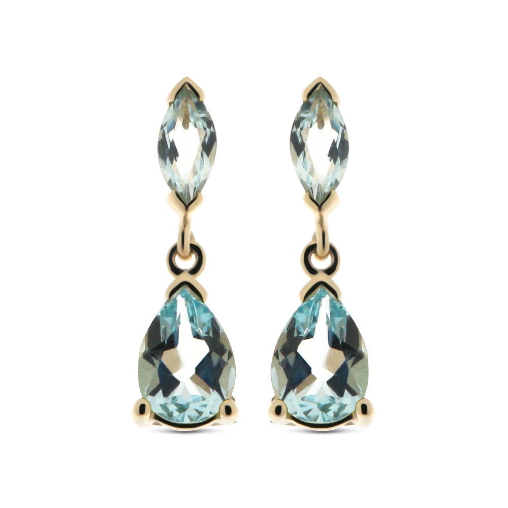 Boucles D'oreilles Pendantes Argent 925 - Topaze Bleue Londres 2.5ct Et Diamant - Silverspeck