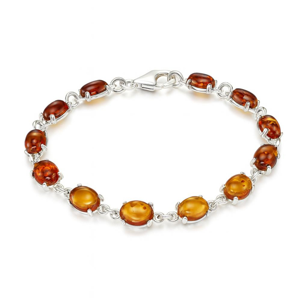 Lot De 3 Bracelets En Pierres Et Ambre - Monture Argent 925 - Pierres Naturelles - Occasion