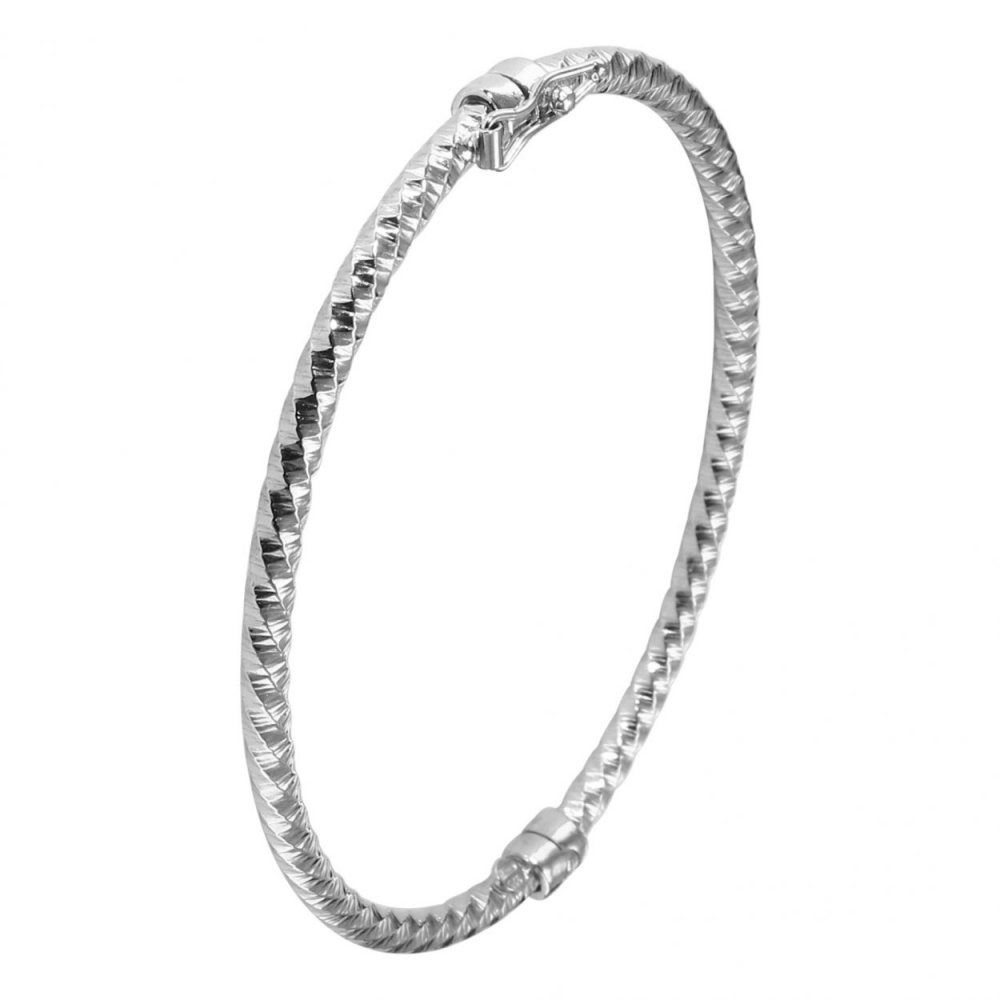 Bracelet Jonc Argent Rhodié torsadé et texturé Ref. 53114 | Bijouterie Trabbia Vuillermoz