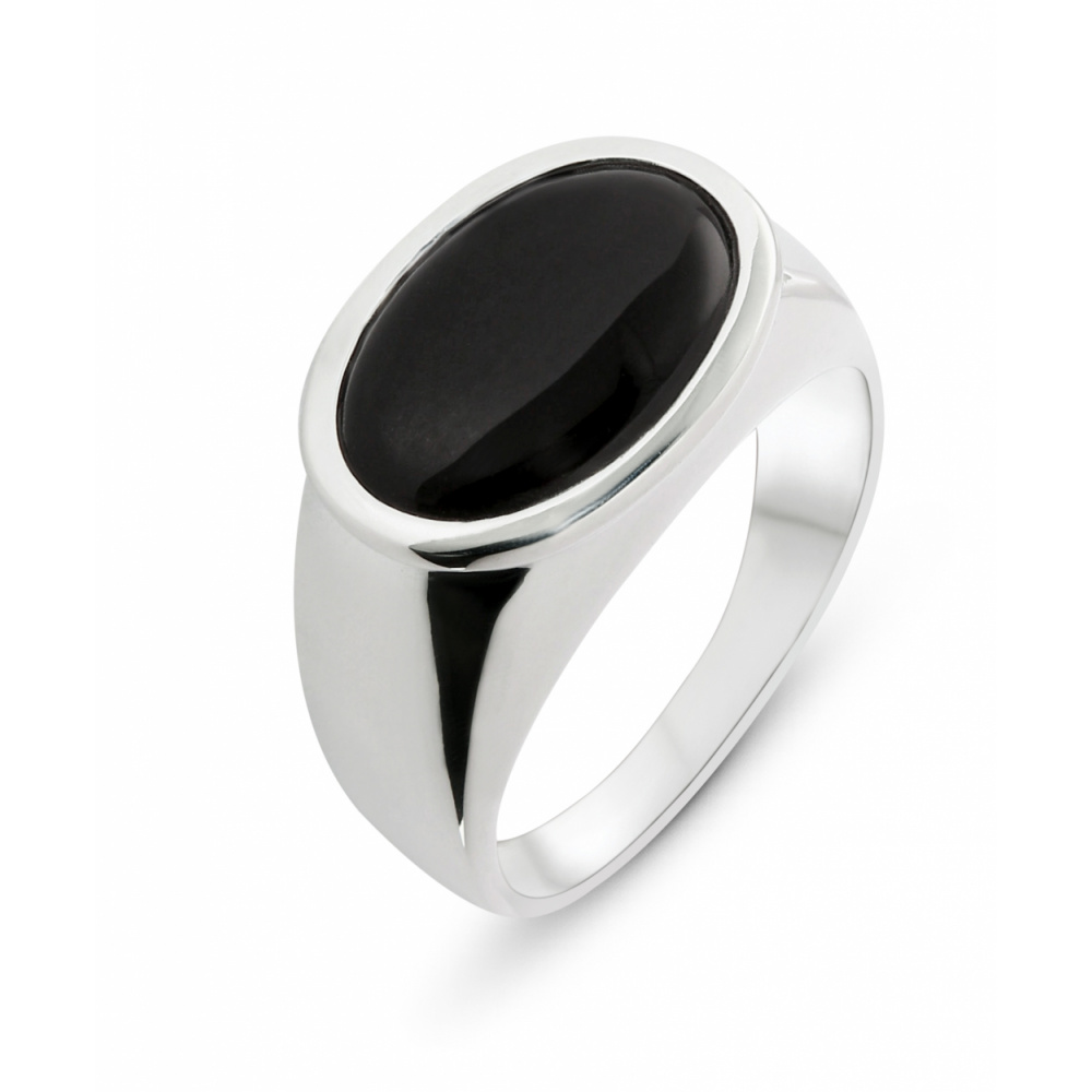 Chevaliere Argent 925 et Onyx Ovale 16x10mm - Bijoux Homme