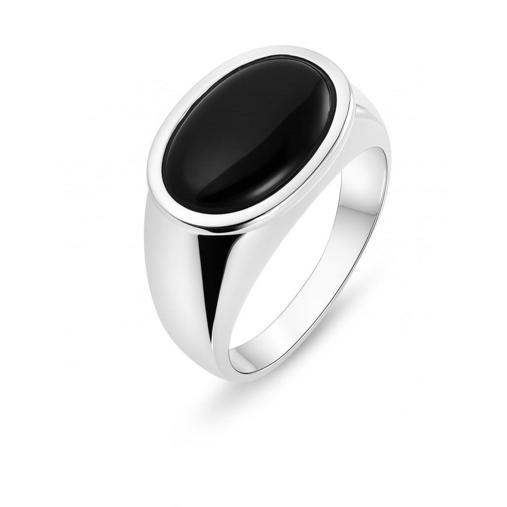 Chevaliere Argent 925 et Onyx Ovale 16x10mm - Bijoux Homme