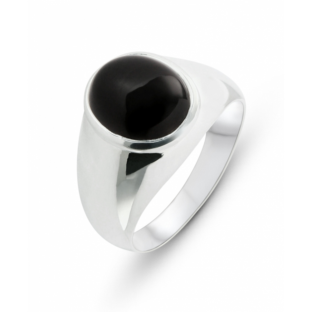 Chevaliere Homme Argent 925 Onyx Ovale 12x10mm - Bijoux Homme
