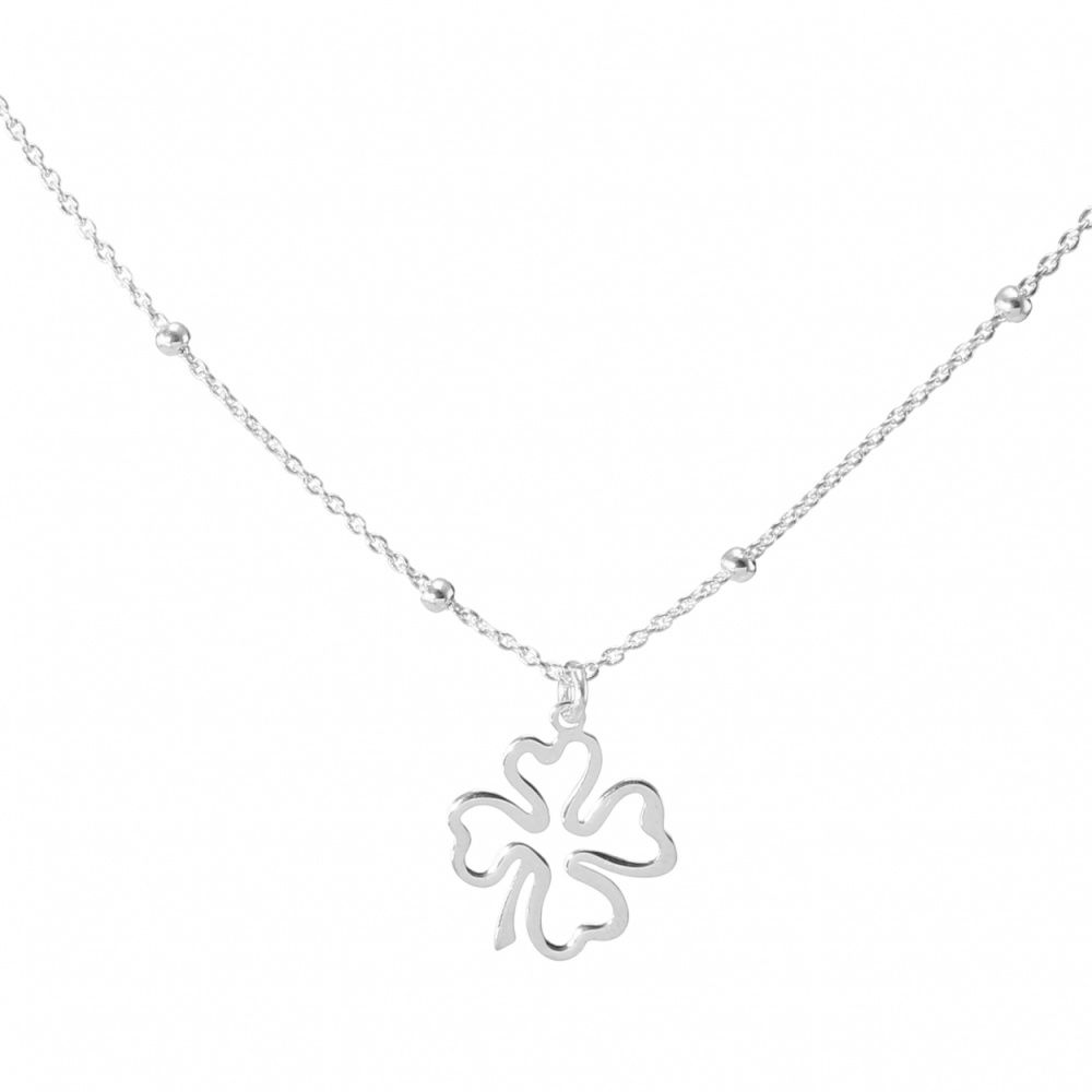 Collier argent boules et trèfle à quatre feuilles Ref. 53238