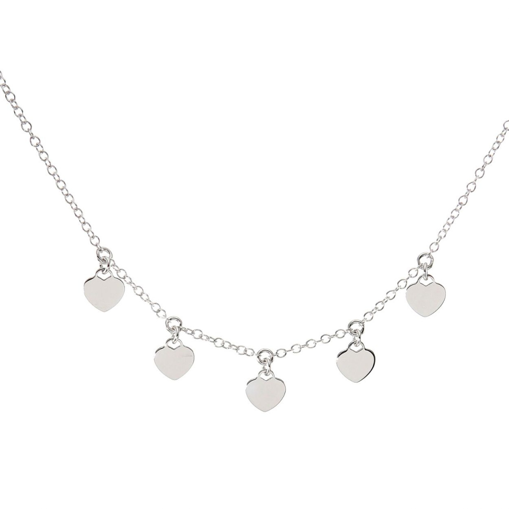 Collier Long Bohème En Métal Argenté Avec Breloques Cœurs – Occasion