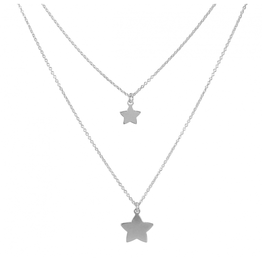 Collier Vintage Argent Rhodié à Double Chaîne Ronde - Modèle 3349, Occasion
