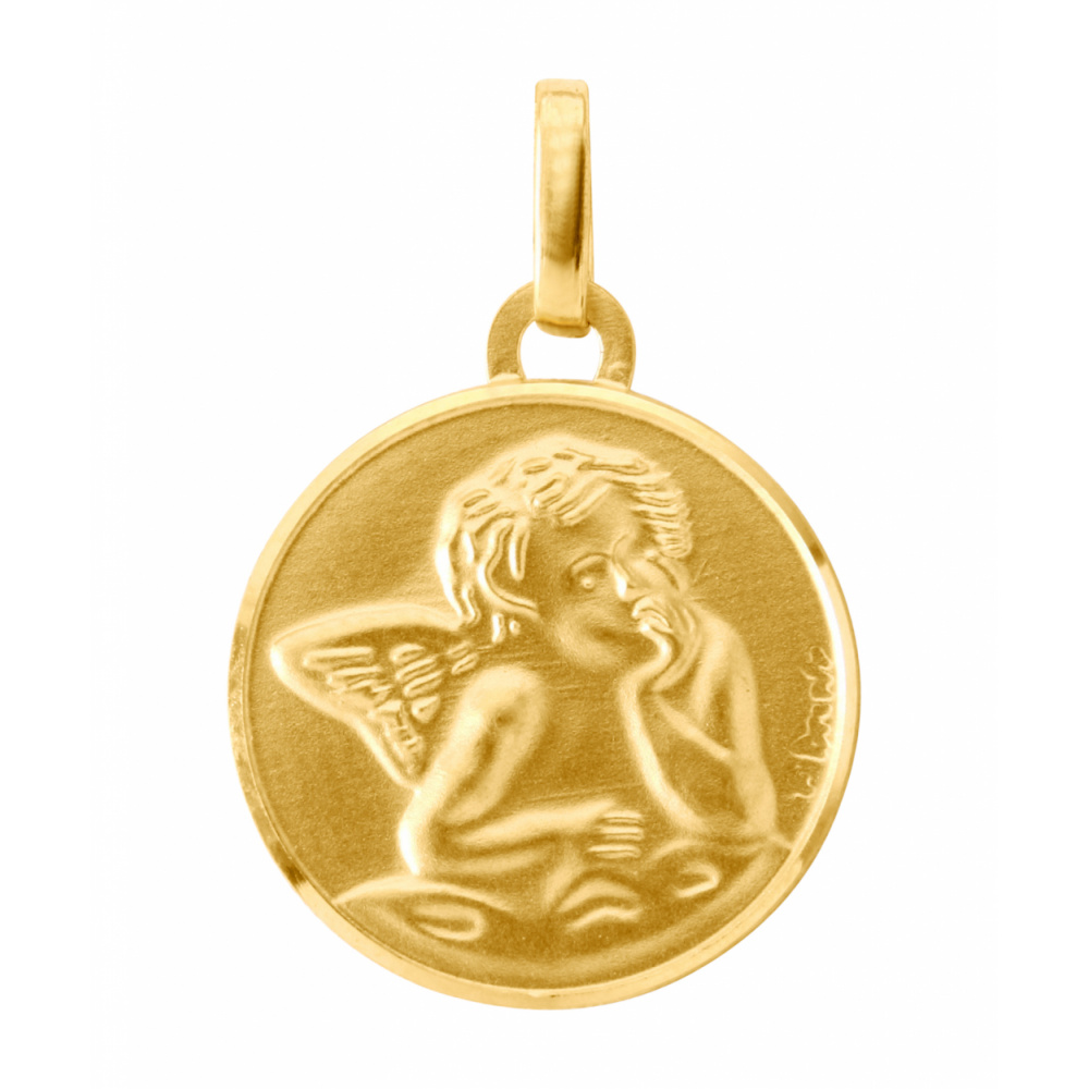 Medaille bapteme ange en Or Jaune 750 (15mm) - Bijoux Enfant
