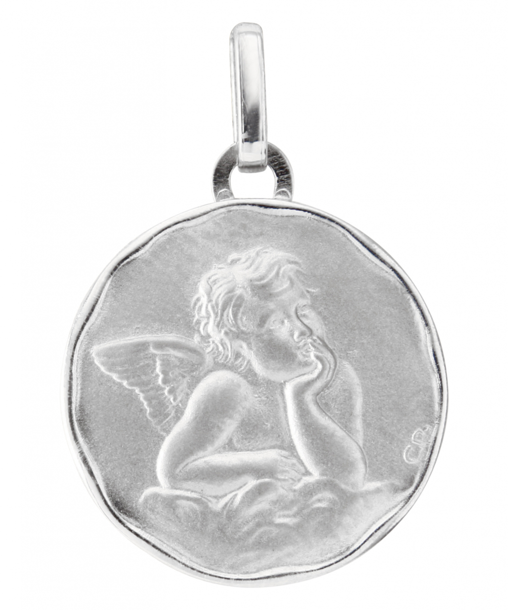 Medaille Or Blanc Ange (17mm) - Bijoux Enfant