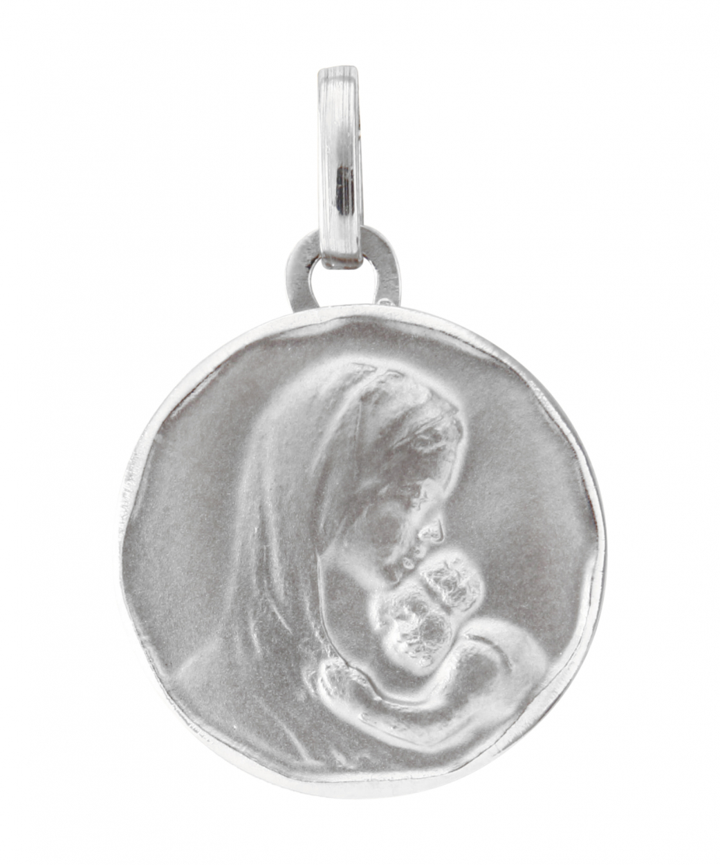 Medaille Vierge a l enfant en Or Blanc 750 16mm Bijoux Enfant