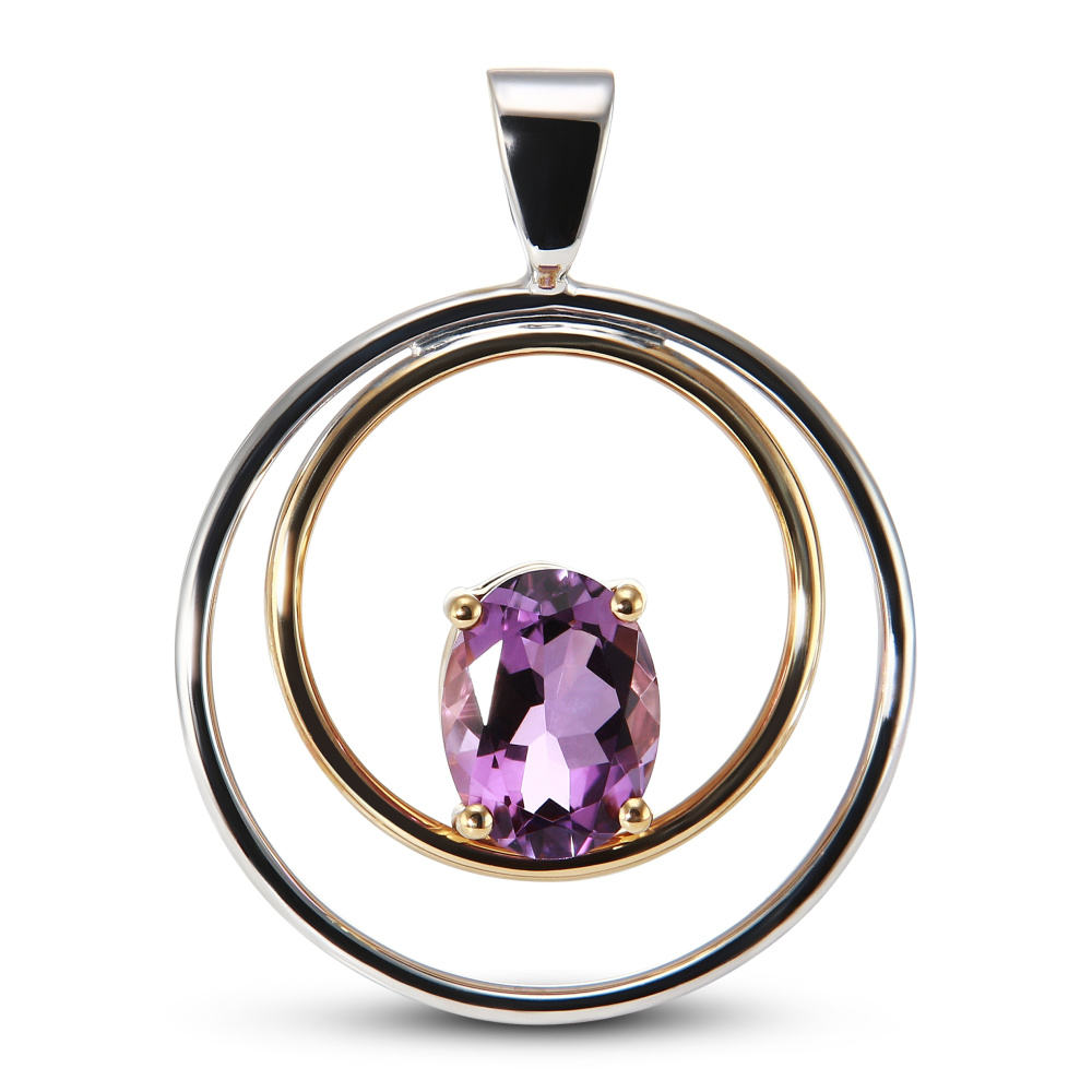 Pendentif Ovale En Améthyste Violette Sur Chaîne - Style Vintage/gothique - Longueur 41-45 Cm
