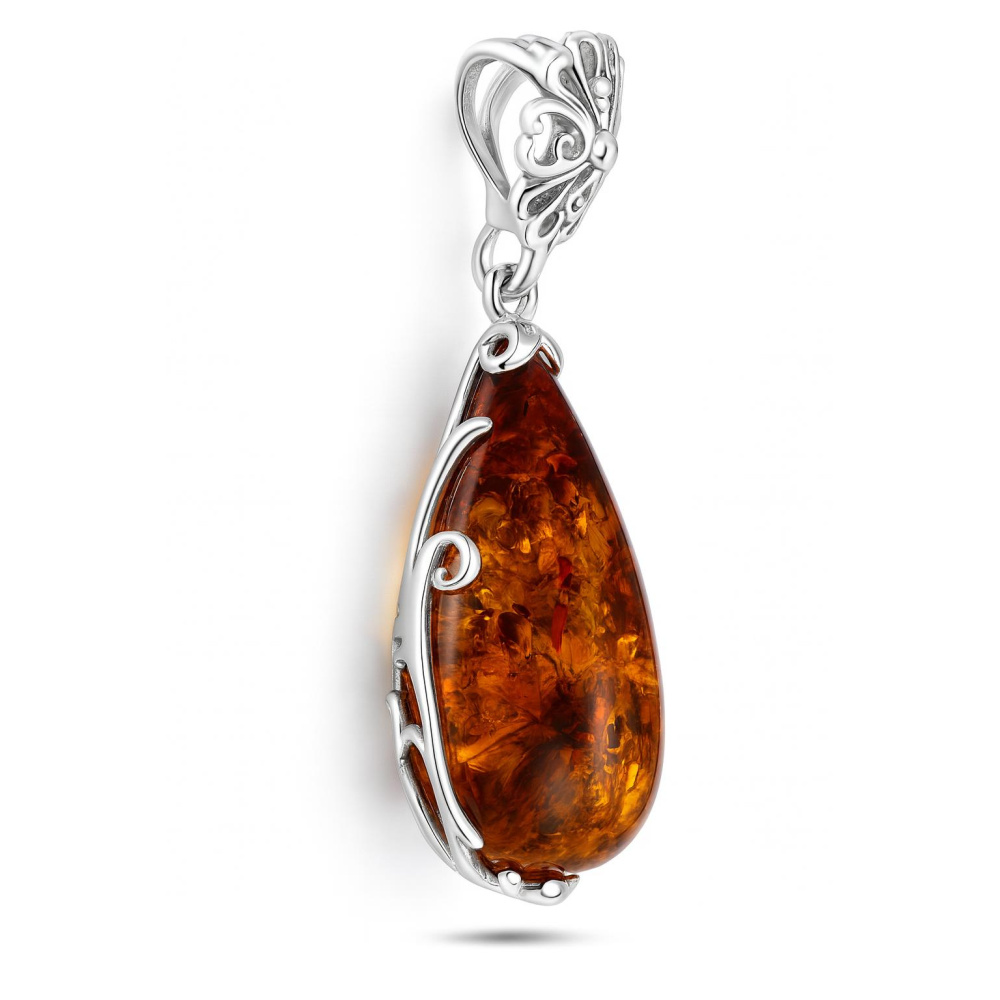 Pendentif Ambre Naturel Et Argent 925 - Fait Main France